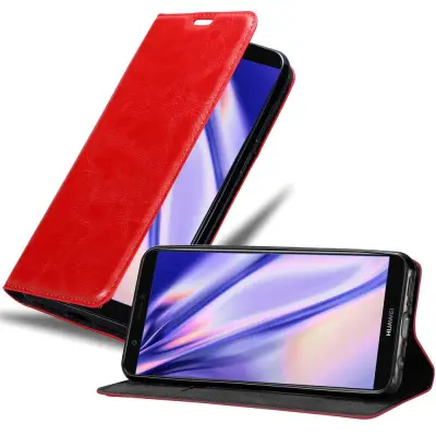 CADORABO Huawei P SMART 2018/Enjoy 7S v rdeče jabolko - Zaščitni ovitek z magnetnim zapiranjem, stoječo funkcijo in režo za kartice