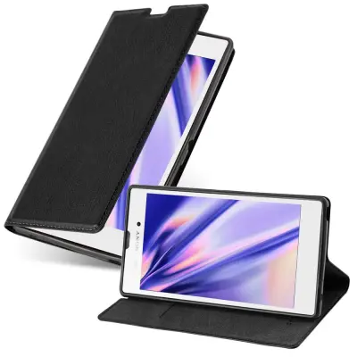 Cadorabo Ohišje, združljivo z Sony Xperia T3 v nočna črna - Zaščitni ovitek z magnetnim zapiranjem, stoječo funkcijo in režo za kartice