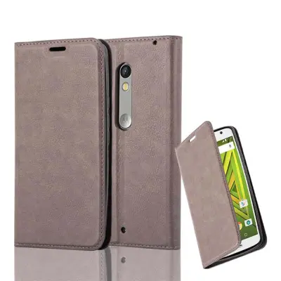 Cadorabo Ohišje, združljivo z Motorola MOTO X PLAY v kavovinsko rdeča - Zaščitni ovitek z magnetnim zapiranjem, stoječo funkcijo in režo za kartice