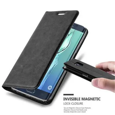 Cadorabo Ohišje, združljivo z Samsung Galaxy S6 EDGE v nočna črna - Zaščitni ovitek z magnetnim zapiranjem, stoječo funkcijo in režo za kartice