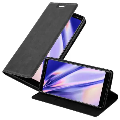 Cadorabo Ohišje, združljivo z Nokia 7 PLUS v nočna črna - Zaščitni ovitek z magnetnim zapiranjem, stoječo funkcijo in režo za kartice