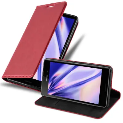 Cadorabo Ohišje, združljivo z Sony Xperia M4 AQUA v rdeče jabolko - Zaščitni ovitek z magnetnim zapiranjem, stoječo funkcijo in režo za kartice