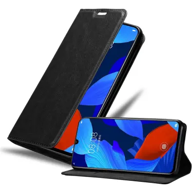 Cadorabo Ohišje, združljivo z Huawei NOVA 5 / 5 PRO v nočna črna - Zaščitni ovitek z magnetnim zapiranjem, stoječo funkcijo in režo za kartice