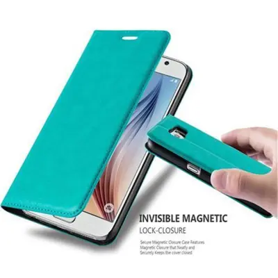 Cadorabo Ohišje, združljivo z Samsung Galaxy S6 v bencinsko turkizna - Zaščitni ovitek z magnetnim zapiranjem, stoječo funkcijo in režo za kartice