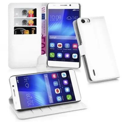 Cadorabo Ohišje, združljivo z Honor 6 PLUS v snežno bela - Zaščitni ovitek z magnetnim zapiranjem, stoječo funkcijo in režo za kartice