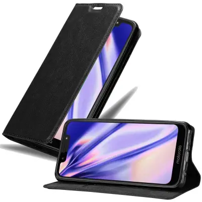 Cadorabo Ohišje, združljivo z Motorola MOTO G7 PLAY v nočna črna - Zaščitni ovitek z magnetnim zapiranjem, stoječo funkcijo in režo za kartice