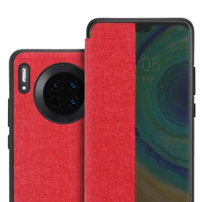 Cadorabo Ohišje, združljivo z Huawei MATE 30 v rdeča - Pametni ovitek v videzu vlaken - Zaščitni ovitek s funkcijo stojala