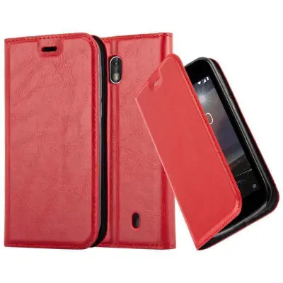 Cadorabo Ohišje, združljivo z Nokia 1 2018 v rdeče jabolko - Zaščitni ovitek z magnetnim zapiranjem, stoječo funkcijo in režo za kartice