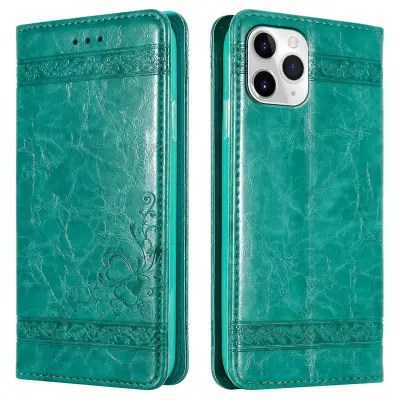 Cadorabo Ohišje, združljivo z Apple iPhone 11 PRO v turkizna z okraski - Zaščitni ovitek z magnetnim zapiranjem, funkcijo stojala in režo za kartice