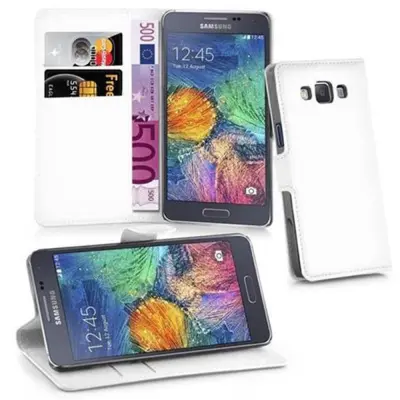 Cadorabo Ohišje, združljivo z Samsung Galaxy A7 2015 v snežno bela - Zaščitni ovitek z magnetnim zapiranjem, stoječo funkcijo in režo za kartice