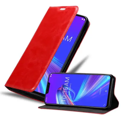 Cadorabo Ohišje, združljivo z Asus ZenFone MAX M2 v rdeče jabolko - Zaščitni ovitek z magnetnim zapiranjem, stoječo funkcijo in režo za kartice
