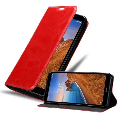 Cadorabo Ohišje, združljivo z Xiaomi RedMi 7A v rdeče jabolko - Zaščitni ovitek z magnetnim zapiranjem, stoječo funkcijo in režo za kartice