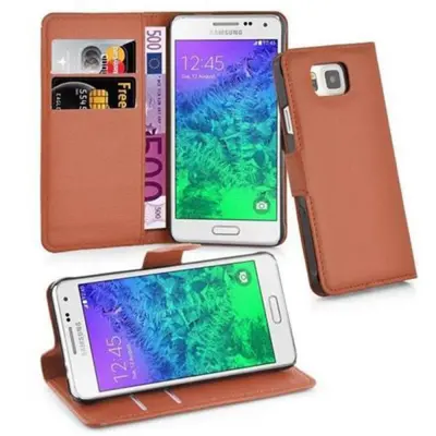 Cadorabo Ohišje, združljivo z Samsung Galaxy ALPHA v sedlo rjave barve - Zaščitni ovitek z magnetnim zapiranjem, stoječo funkcijo in režo za kartice