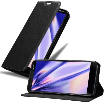 Cadorabo Ohišje, združljivo z Nokia 3.1 v nočna črna - Zaščitni ovitek z magnetnim zapiranjem, stoječo funkcijo in režo za kartice