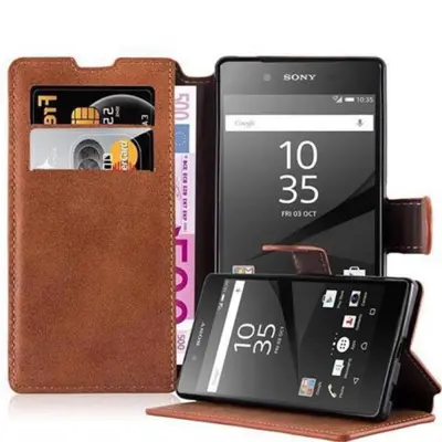 Cadorabo Ohišje, združljivo z Sony Xperia Z5 v mat rjava - Zaščitni ovitek s funkcijo stojala in režo za kartice v retro dizajnu