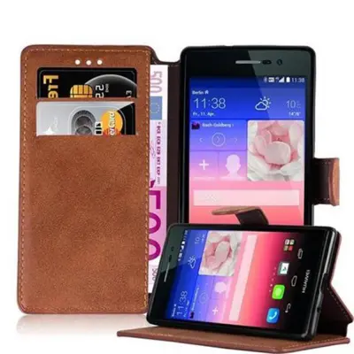 Cadorabo Ohišje, združljivo z Huawei ASCEND P7 v mat rjava - Zaščitni ovitek s funkcijo stojala in režo za kartice v retro dizajnu