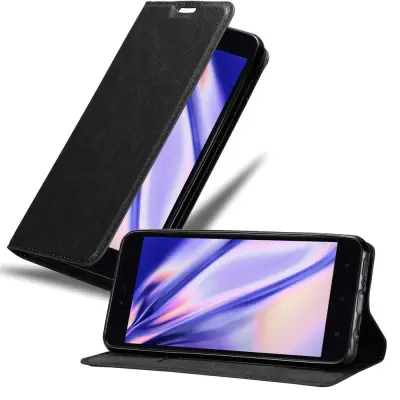 Cadorabo Ohišje, združljivo z Xiaomi RedMi NOTE 5A v nočna črna - Zaščitni ovitek z magnetnim zapiranjem, stoječo funkcijo in režo za kartice