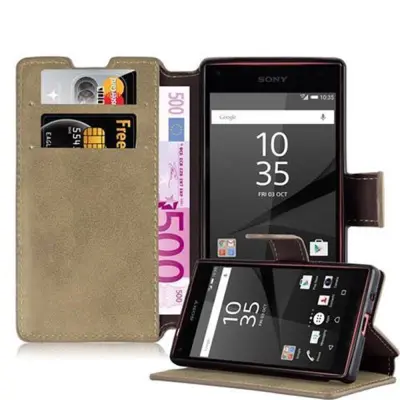 Cadorabo Ohišje, združljivo z Sony Xperia Z5 COMPACT v mat peščeno rjava - Zaščitni ovitek s funkcijo stojala in režo za kartice v retro dizajnu