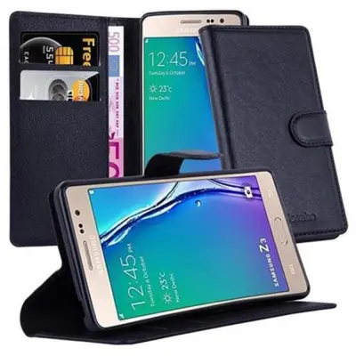 Cadorabo Ohišje, združljivo z Samsung Galaxy Z3 v oksidna črna - Zaščitni ovitek z magnetnim zapiranjem, stoječo funkcijo in režo za kartice