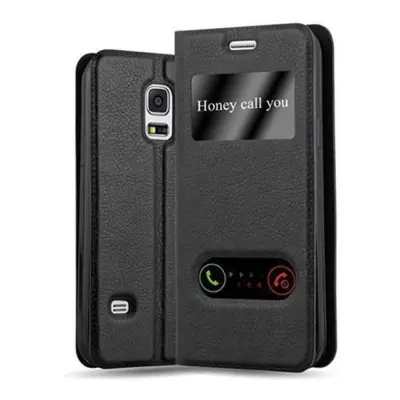 CADORABO Samsung Galaxy S5 MINI/S5 MINI DUOS v črni komet - Zaščitni ovitek z magnetnim zapiranjem, stoječo funkcijo in 2 okencema za gledanje