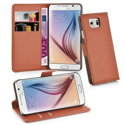 Cadorabo Ohišje, združljivo z Samsung Galaxy S6 v sedlo rjave barve - Zaščitni ovitek z magnetnim zapiranjem, stoječo funkcijo in režo za kartice