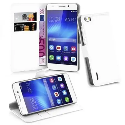 Cadorabo Ohišje, združljivo z Honor 6 v snežno bela - Zaščitni ovitek z magnetnim zapiranjem, stoječo funkcijo in režo za kartice