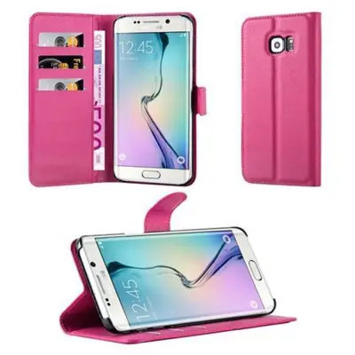 Cadorabo Ohišje, združljivo z Samsung Galaxy S6 EDGE v vroča rožnata - Zaščitni ovitek z magnetnim zapiranjem, stoječo funkcijo in režo za kartice