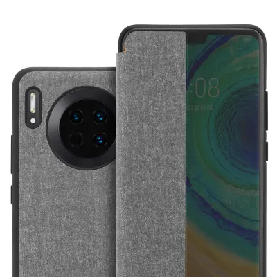 Cadorabo Ohišje, združljivo z Huawei MATE 30 v siva - Pametni ovitek v videzu vlaken - Zaščitni ovitek s funkcijo stojala