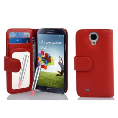 Cadorabo Ohišje, združljivo z Samsung Galaxy S4 v cayenne - rdeča - Zaščitni ovitek z ogledalom in režo za kartice