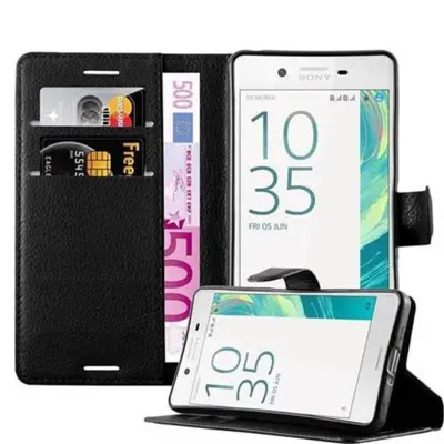 Cadorabo Ohišje, združljivo z Sony Xperia X v oksidna črna - Zaščitni ovitek z magnetnim zapiranjem, stoječo funkcijo in režo za kartice