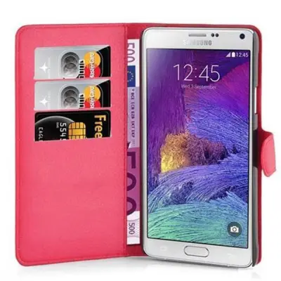 CADORABO Samsung Galaxy NOTE 4 v rdeče sladkorno jabolko - Zaščitni ovitek z magnetnim zapiranjem, stoječo funkcijo in režo za kartice
