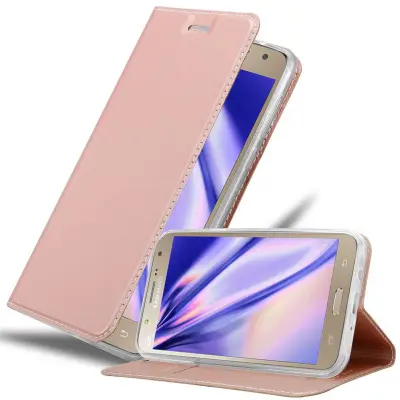 CADORABO Samsung Galaxy J7 2015 v klasična rožnata zlata - Zaščitni ovitek z magnetnim zapiranjem, stoječo funkcijo in režo za kartice