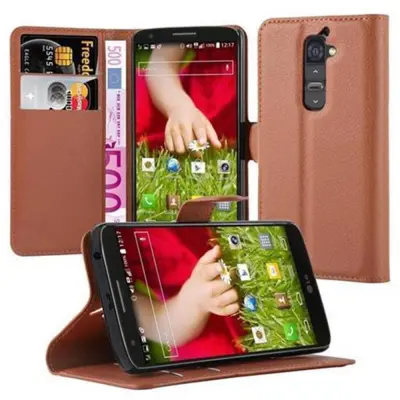 Cadorabo Ohišje, združljivo z LG G2 v sedlo rjave barve - Zaščitni ovitek z magnetnim zapiranjem, stoječo funkcijo in režo za kartice