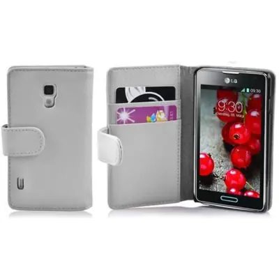 Cadorabo Ohišje, združljivo z LG OPTIMUS L7 II v snežno bela - Zaščitni ovitek iz teksturiranega umetnega usnja in žep za kartice