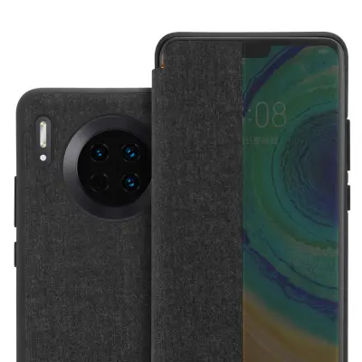 Cadorabo Ohišje, združljivo z Huawei MATE 30 v črna - Pametni ovitek v videzu vlaken - Zaščitni ovitek s funkcijo stojala