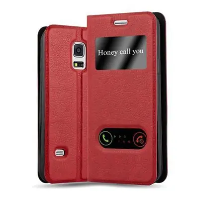 CADORABO Samsung Galaxy S5 MINI/S5 MINI DUOS v žafranovo rdeča - Zaščitni ovitek z magnetnim zapiranjem, stoječo funkcijo in 2 okencema za gledanje