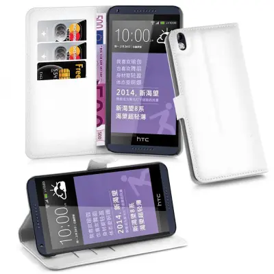 Cadorabo Ohišje, združljivo z HTC Desire 816 v snežno bela - Zaščitni ovitek z magnetnim zapiranjem, stoječo funkcijo in režo za kartice