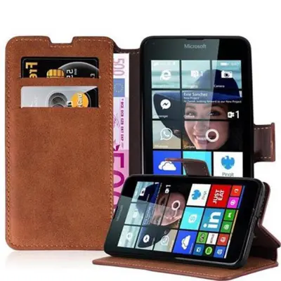 Cadorabo Ohišje, združljivo z Nokia Lumia 640 v mat rjava - Zaščitni ovitek s funkcijo stojala in režo za kartice v retro dizajnu