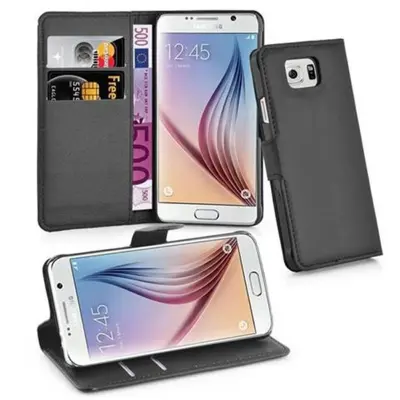 Cadorabo Ohišje, združljivo z Samsung Galaxy S6 v oksidna črna - Zaščitni ovitek z magnetnim zapiranjem, stoječo funkcijo in režo za kartice