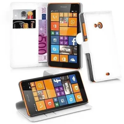 Cadorabo Ohišje, združljivo z Nokia Lumia 535 v snežno bela - Zaščitni ovitek z magnetnim zapiranjem, stoječo funkcijo in režo za kartice