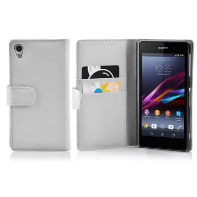 Cadorabo Ohišje, združljivo z Sony Xperia Z1 v snežno bela - Zaščitni ovitek iz teksturiranega umetnega usnja in žep za kartice