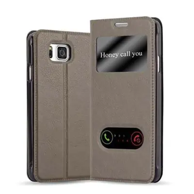 CADORABO Samsung Galaxy ALPHA v kamnito rjava - Zaščitni ovitek z magnetnim zapiranjem, stoječo funkcijo in 2 okencema za gledanje