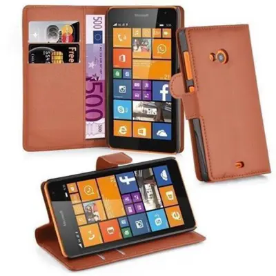 Cadorabo Ohišje, združljivo z Nokia Lumia 535 v sedlo rjave barve - Zaščitni ovitek z magnetnim zapiranjem, stoječo funkcijo in režo za kartice