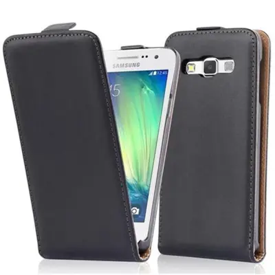 Cadorabo Ohišje, združljivo z Samsung Galaxy A3 2015 v kaviar črna - Zaščitni ovitek v obliki flipa iz gladkega umetnega usnja