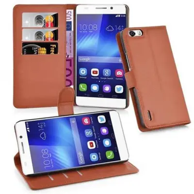 Cadorabo Ohišje, združljivo z Honor 6 PLUS v sedlo rjave barve - Zaščitni ovitek z magnetnim zapiranjem, stoječo funkcijo in režo za kartice