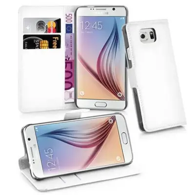 Cadorabo Ohišje, združljivo z Samsung Galaxy S6 v snežno bela - Zaščitni ovitek z magnetnim zapiranjem, stoječo funkcijo in režo za kartice