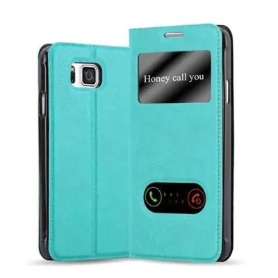 CADORABO Samsung Galaxy ALPHA v mint turquoise - Zaščitni ovitek z magnetnim zapiranjem, stoječo funkcijo in 2 okencema za gledanje