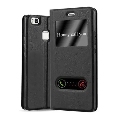 CADORABO Huawei P9 LITE 2016/G9 LITE v črni komet - Zaščitni ovitek z magnetnim zapiranjem, stoječo funkcijo in 2 okencema za gledanje