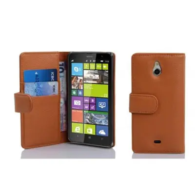 Cadorabo Ohišje, združljivo z Nokia Lumia 1320 v sedlo rjave barve - Zaščitni ovitek iz teksturiranega umetnega usnja in žep za kartice