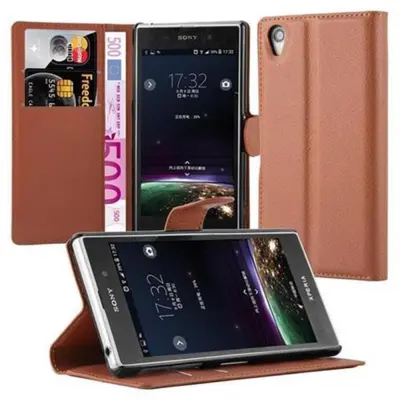 Cadorabo Ohišje, združljivo z Sony Xperia Z1 v sedlo rjave barve - Zaščitni ovitek z magnetnim zapiranjem, stoječo funkcijo in režo za kartice